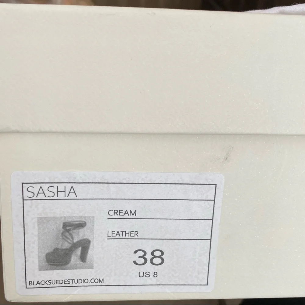 NEW Black Suede Studio Cream Platform Heels Sasha Sandals Wrap Ankle Tie Size 38